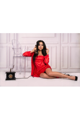 Komplektas Jacqueline Red (chalatas, naktinukai, kelnaitės) Raudona - 