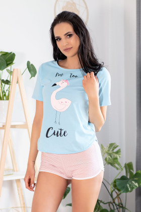 Pižama Cute Flamant Mėlyna su rožine - Pižamos moterims