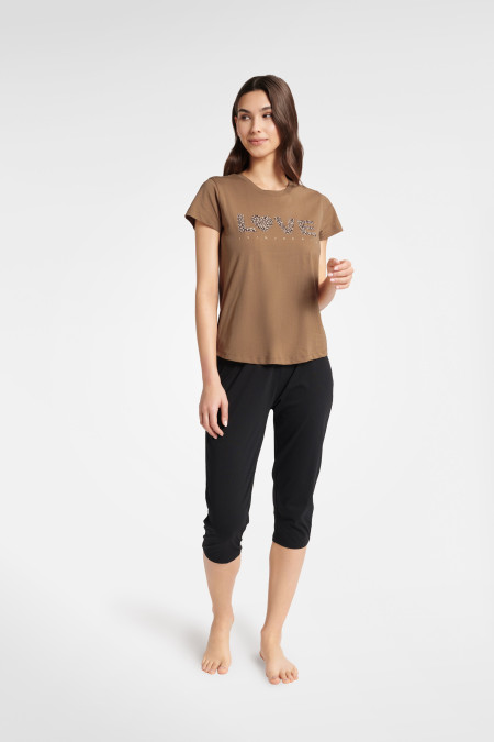 Pižama Boutique 40615-88X Caramel-Black - Pižamos moterims