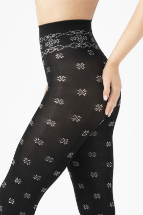 Pėdkelnės Snowflake 40 Den Black-Ecru - Pėdkelnės su raštais