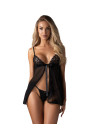 Babydoll Blomentis + stringai. Juoda - Seksualūs Naktinukai
