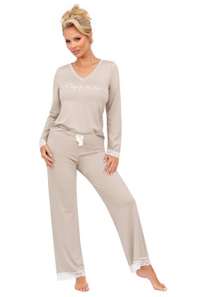 Pižama Simply Long Beige Smėlio 453 - Pižamos moterims